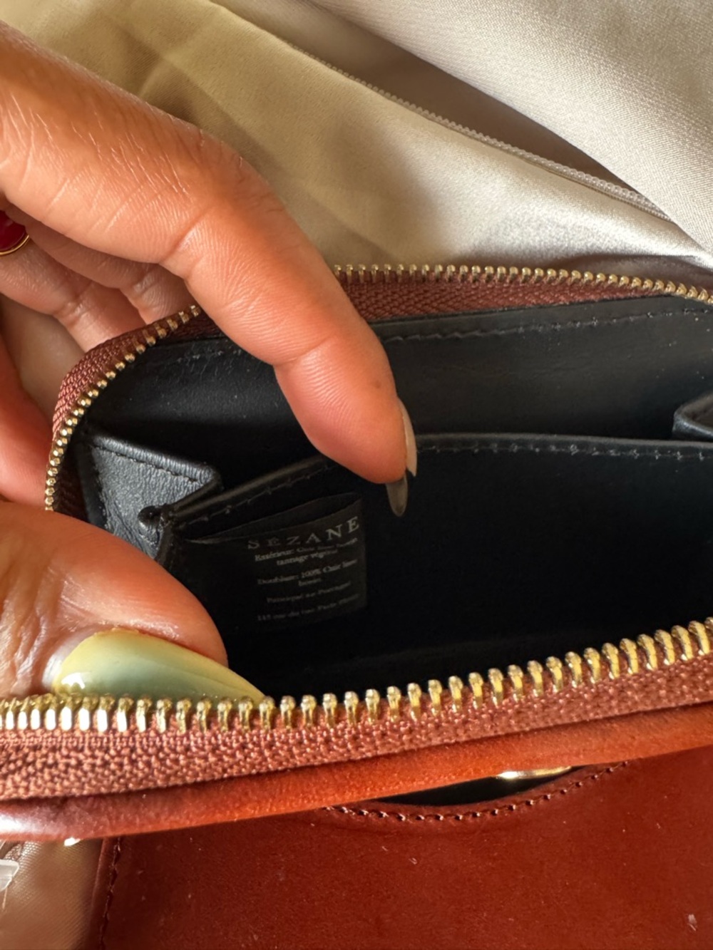 Sezane Chestnut Leather Zip Card Case - Picture 5 of 5